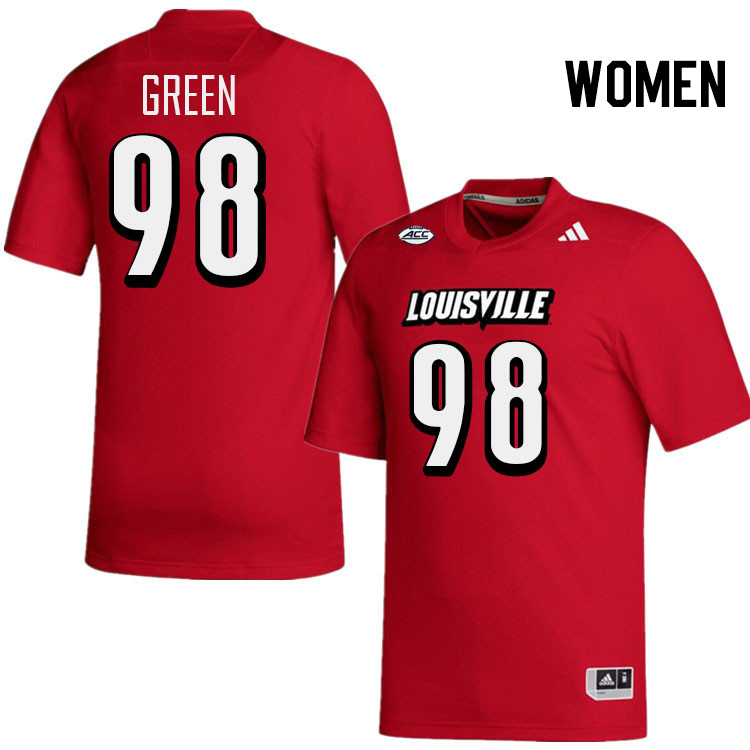 Women #98 Adonijah Green Louisville Cardinals College Football Jerseys Stitched-Red